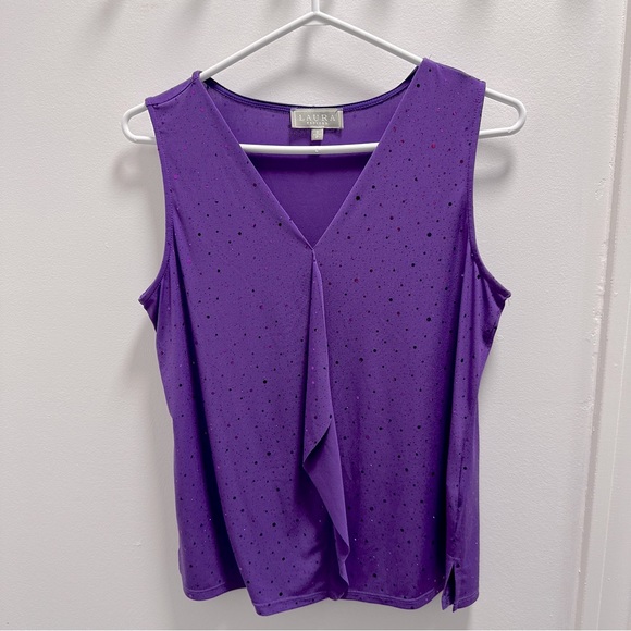 Purple Laura Petites Sleeveless Summer Top with shiny dots- size Small - Picture 1 of 6